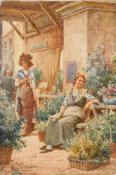 Blumen Werke - Ein Blumenmarkt Alfred Glendening JR Impressionismus